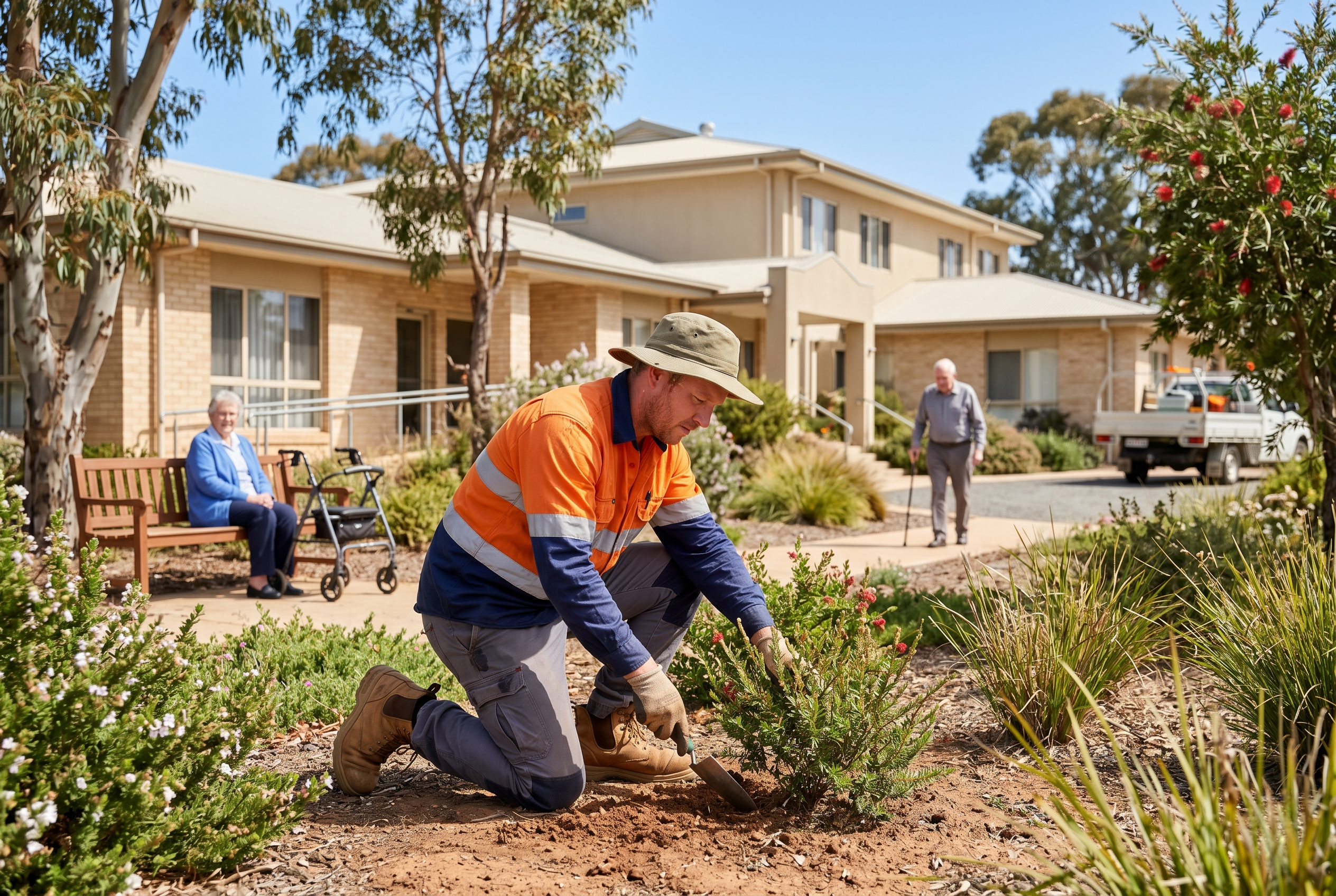 Steadfast maintaining landscaped grounds at an aged care facility