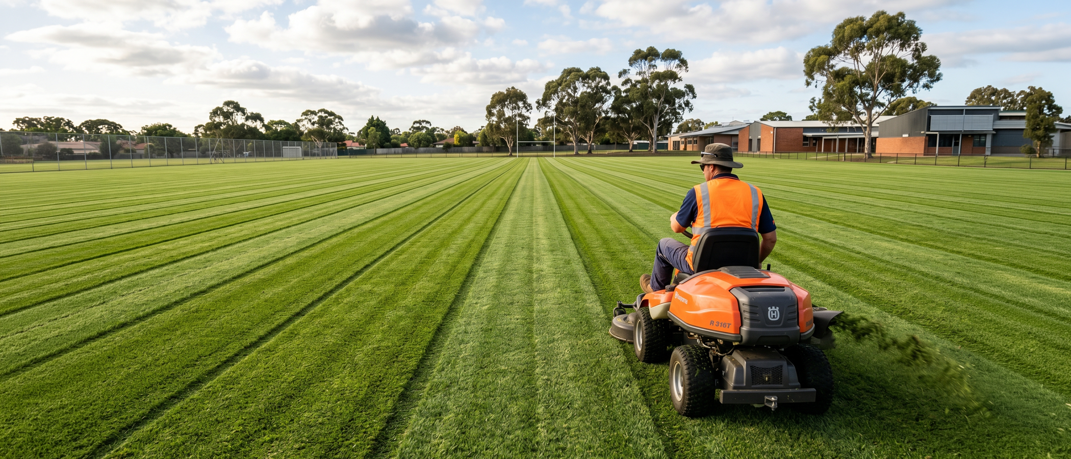 Steadfast mowing a school sports field