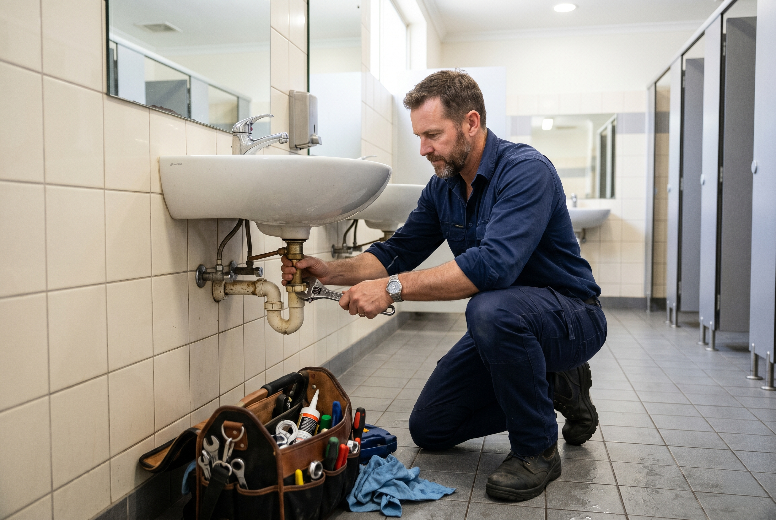 Licensed plumber from Steadfast's trade network working on a sink